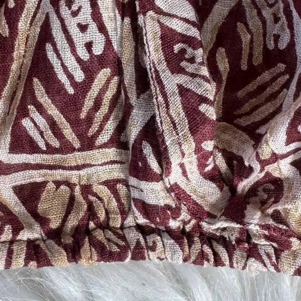 Free People Waverly‎ Women's Brown Batik Print Slouchy Crop Blouse Sz S